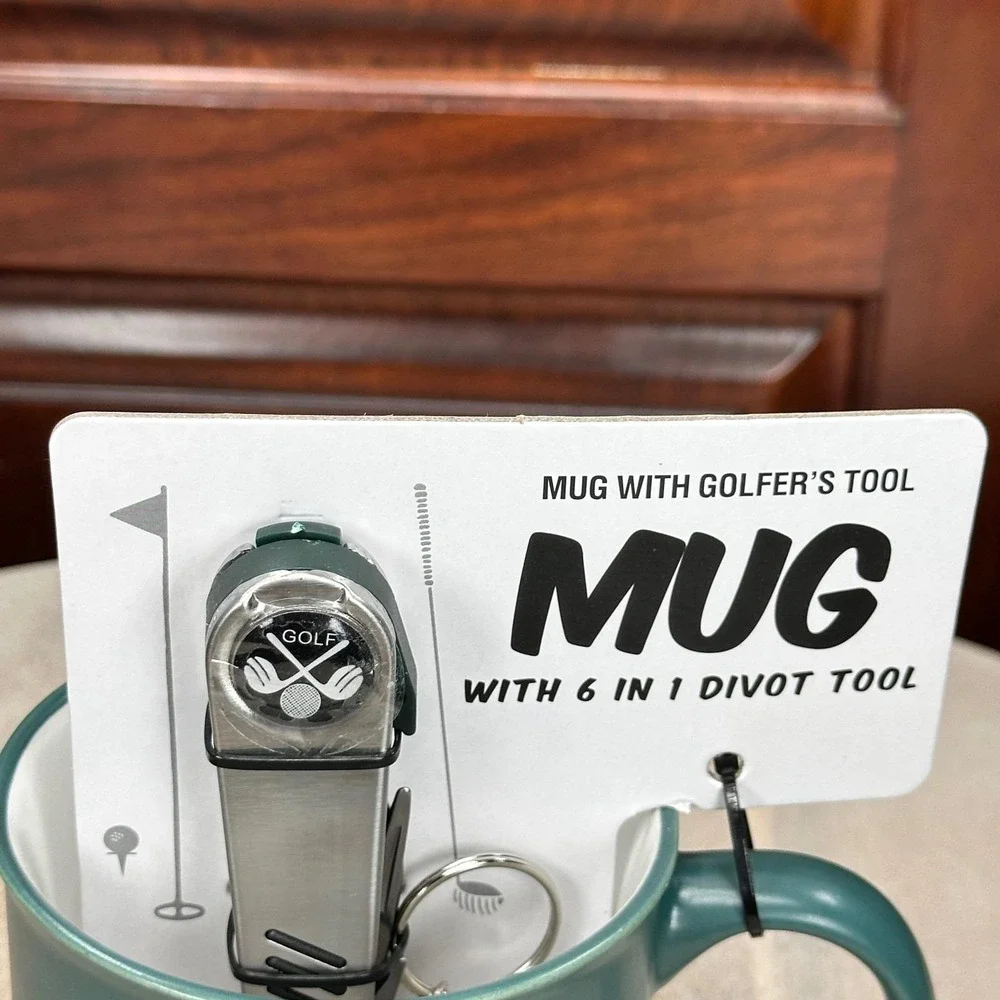 Tee Shot Golf Mug With 6-in-1 Divot Tool Festive Voice Green 12 oz New